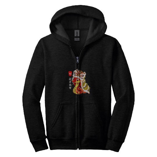 Lion Pet dance Year of the Snake Chinese New Year Zodiac Snake Zip Hoodies