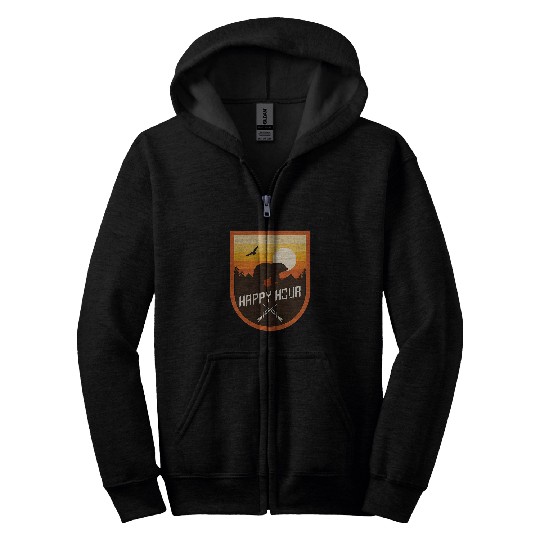 Bear Pet Happy Hour Bear Hunting Sunset Witching Hour Zip Hoodies