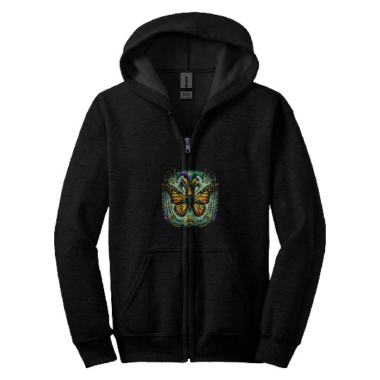 Mardi Gras Monarch Butterfly Jester Zip Hoodies