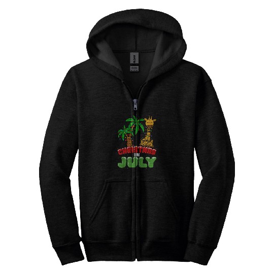 Giraffe Pet Christmas in July Summer Santa Funny Giraffe Boys Kids Zip Hoodies