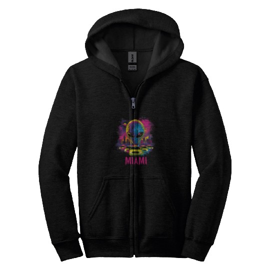 The Conspiracy Theory of Aliens in Miami UFO Believer Funny Zip Hoodies