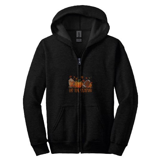 Coffee Fun Tis The Season Fall Autumn Football Pumpkin Leaves Coffee 1 Zip Hoodies
