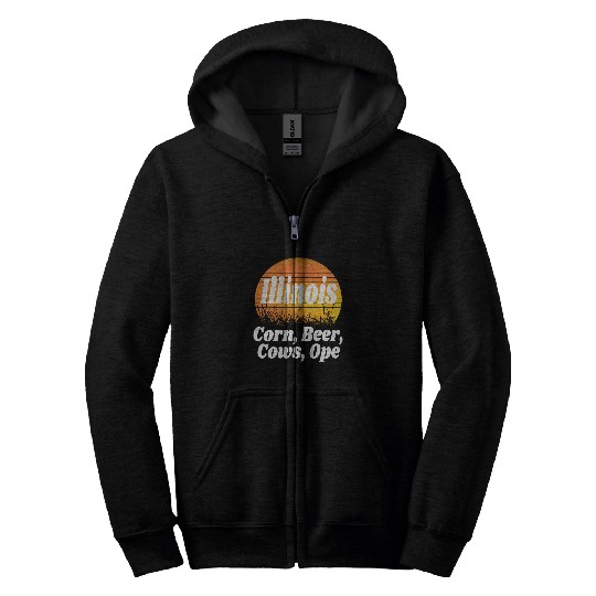 Beer Fun Illinois Corn Beer Cows Ope Midwest Sunset Field Funny Zip Hoodies
