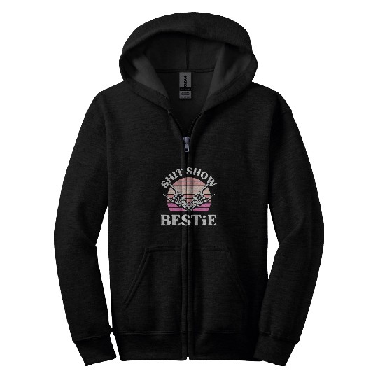 Shit Show Besties Skeletons Rock n Roll Funny Bestfriend Gift Zip Hoodies