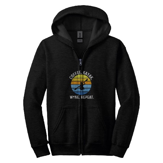 Coffee Fun Retro Sunset Kayaking Gear Women Coffee Kayak Wines Lovers Zip Hoodies