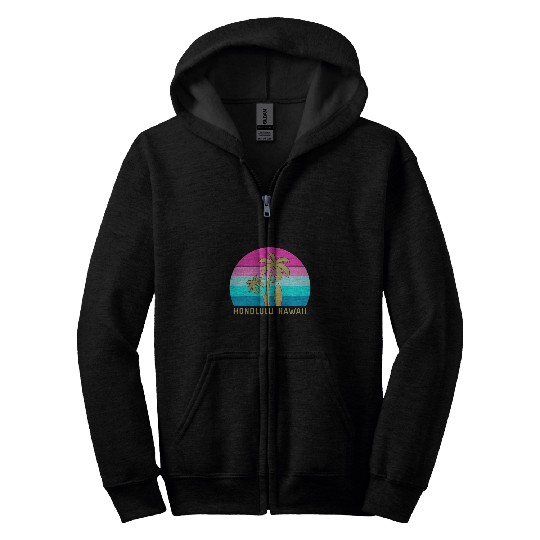 Surf Surfing Palm Tree Family Beach Vacation Honolulu Hawaii Zip Hoodies