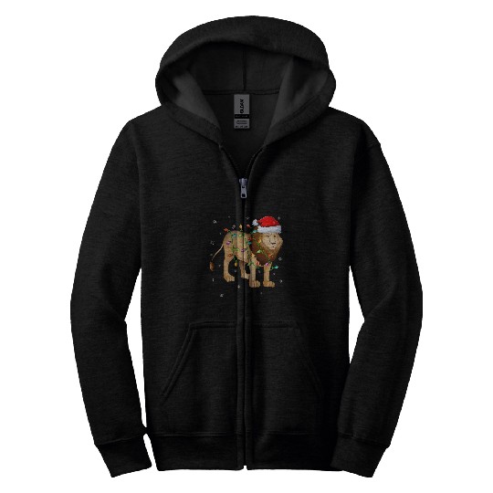 Lion Pet xmass Lighting Matching Santa Hat Mountain Lion Christmas Zip Hoodies