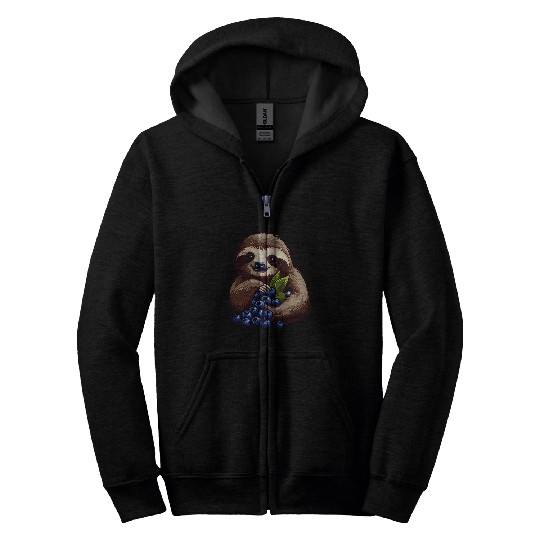 Sloth Pet Blueberry Sloth Colourful Motif Nature Berry Fruit Drawing Zip Hoodies