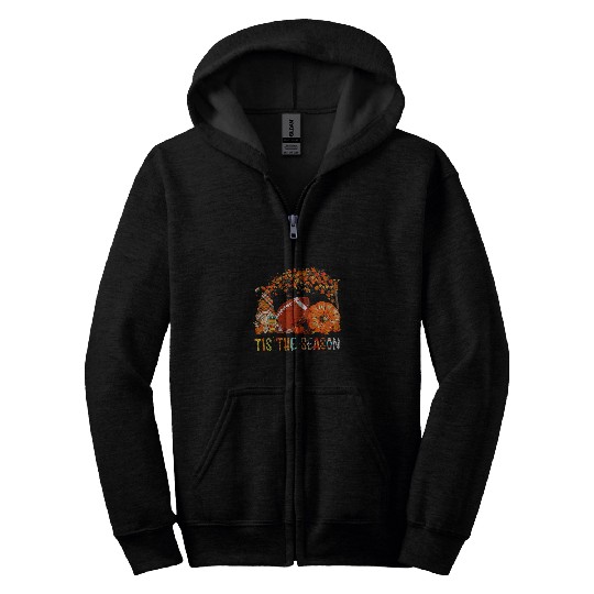 Tis The Season Pumpkin Leaf Latte Fall Football Thanksgiving Zip Hoodies