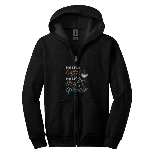 Coffee Fun Half Coffee Half Dog Groomer Zip Hoodies