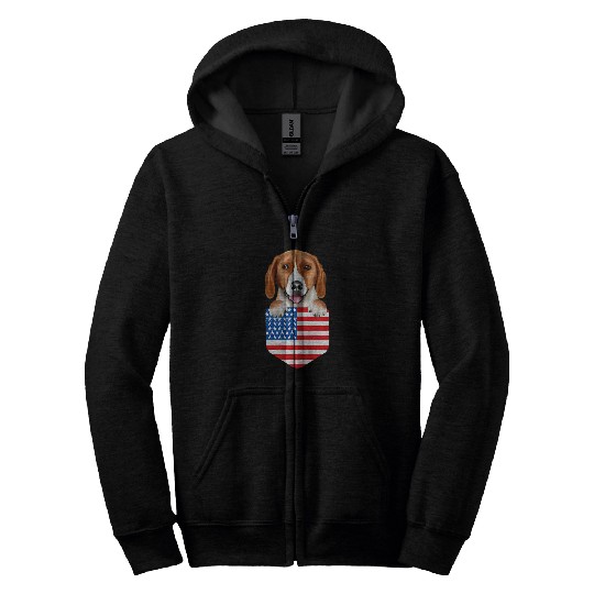 America Flag American Foxhound Dog In Pocket Zip Hoodies