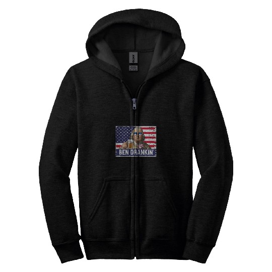 Beer Fun Ben Drankin Franklin Beer 4th of July vintages USA Flag Men 7 Zip Hoodies