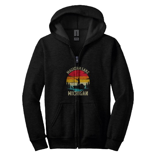 Fishing Fun Summer Vacation Fishing vintages Retro Michigan Lake Zip Hoodies