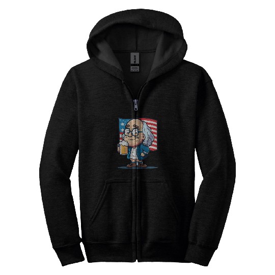 Beer Fun Ben Beer 4th of July Benjamin Franklin USA Merica Zip Hoodies