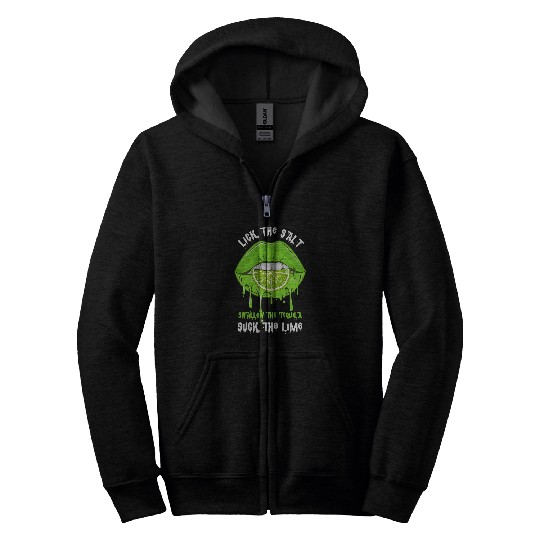 Wines Fun Cinco De Mayo Lick Salt Swallow Tequila Suck Lime Green Lips Zip Hoodies