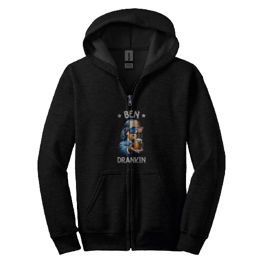 Beer Fun Ben Drankin 4th Of July USA Flag Men Drinking Beer 6 Zip Hoodies