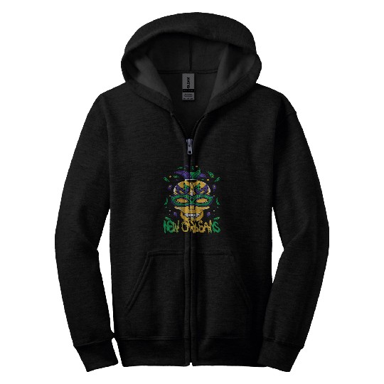 New Orleans Souvenir Skull Mardi Gras Bourbon Street Zip Hoodies