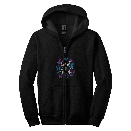 Christian Bible Verse Quote Butterfly God Is Good Zip Hoodies