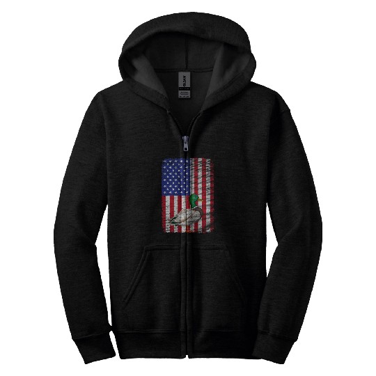 Patriotic Duck Hunting Waterfowl American Flag For Hunter Zip Hoodies