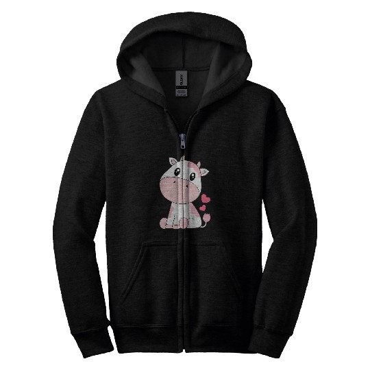 Cow Lover Cute Pink Strawberry Cow Print Kawaii Pattern Animal Zip Hoodies