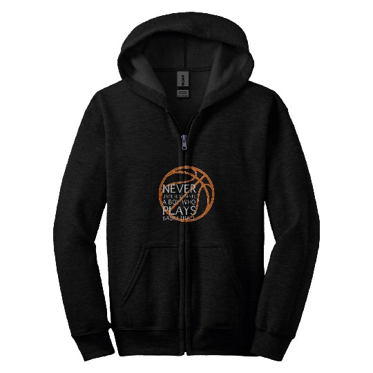 BOYS TEAM BASKETBALL BALLER SUPPORTING MOM PROUD Zip Hoodies