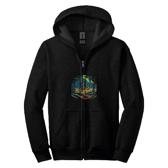8 bit design Mountain Bike MTB Riding Downhill Biking 1 Zip Hoodies