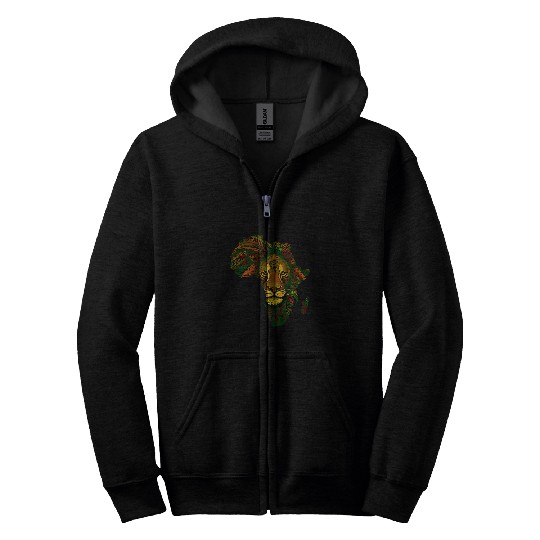 African Lion Tribe Black King American History Juneteenth Zip Hoodies