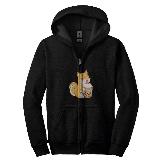 Dog Shiba Inu Boba Milk Tea Funny Bubble Tea Lover JT Zip Hoodies