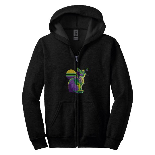Cute Mardi Gras Kitten Butterfly New Orleans Cat Owner Zip Hoodies