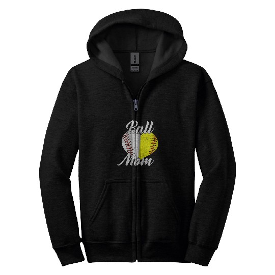 ball mom baseball softball mama team sports Zip Hoodies