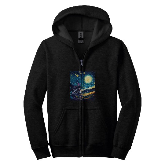 Raccoon Pet Moon Weird Starry Night Van Gogh Zip Hoodies