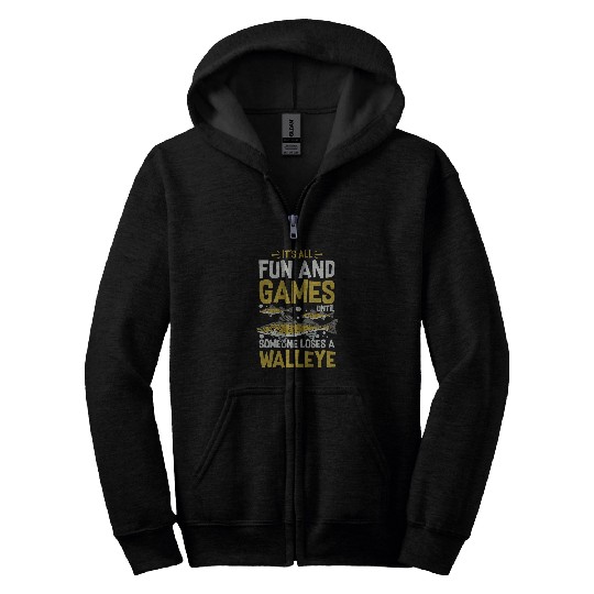 Walleye Fishing Funny Fish Boat Lake Tournament Zip Hoodies