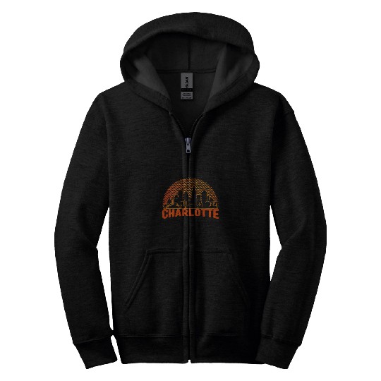Charlotte Basketball Skyline Cityscape Retro Vintage Zip Hoodies