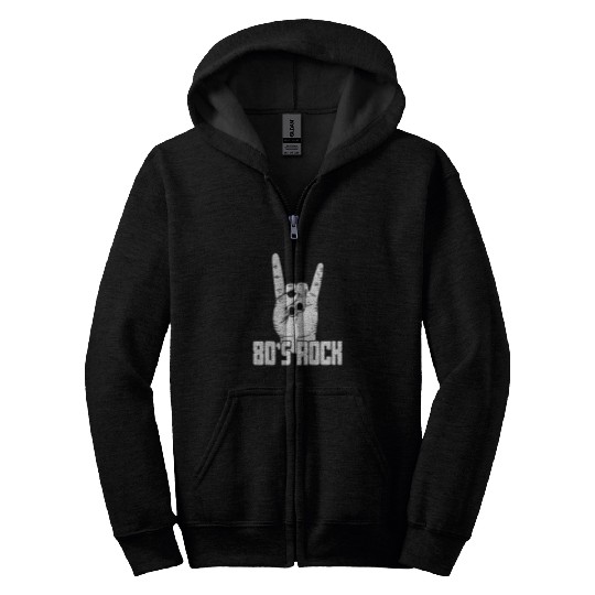 80s Rock Hand Sign Band Musician Rock Concert Zip Hoodies