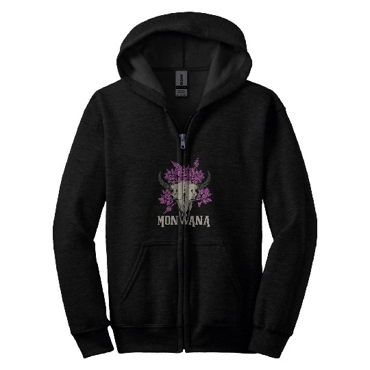 Skeletons Skulls Buffalo Skull Bitterroot Flower Montana Awesome Skull Zip Hoodies