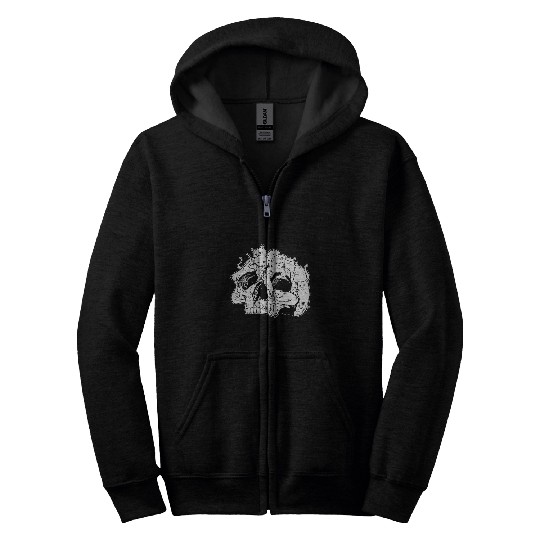 Creepy Cute Cat Skull Design Nu Goth Cats Doodle Art Zip Hoodies
