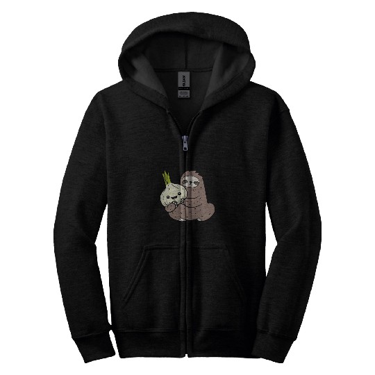 Sloth Pet With Garlic Vegetable Cute Garlic And Sloth Zip Hoodies