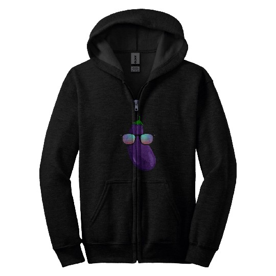 Lacrosse Gift Funny Eggplant With Sunglasses Apparel Aubergine Zip Hoodies