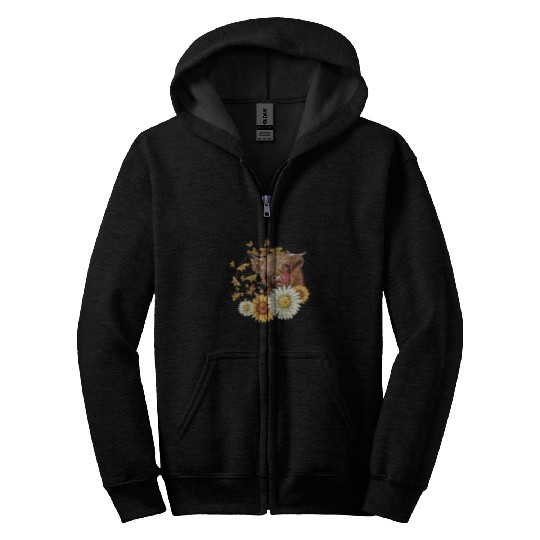 Cow Lover Cute Highland Cow Sunflowers And Daisies Zip Hoodies