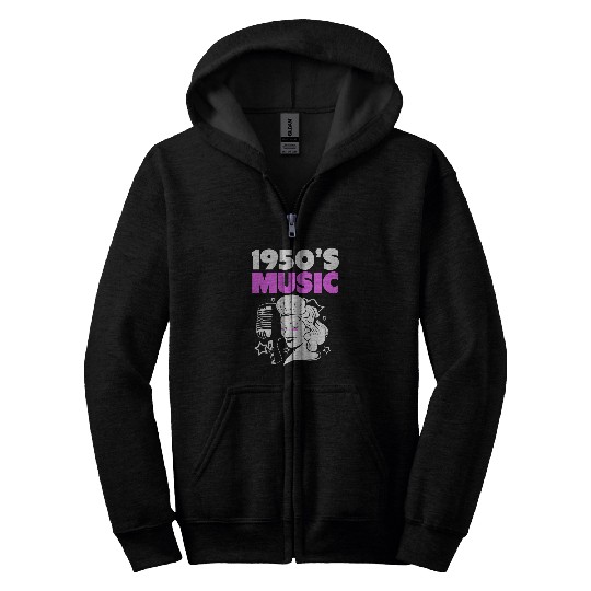 1950s Music Rock And Roll Music Sock Hop For Women Zip Hoodies