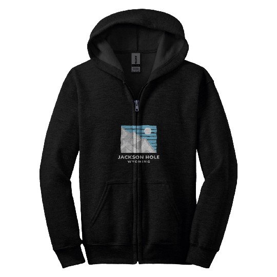 Retro Cool Jackson Hole WY Mountain Blue Sky Moon Novelty Zip Hoodies