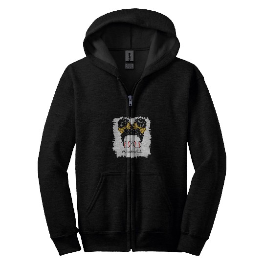 Grandma Life Leopard Softball Messy Bun Mothers Day Zip Hoodies
