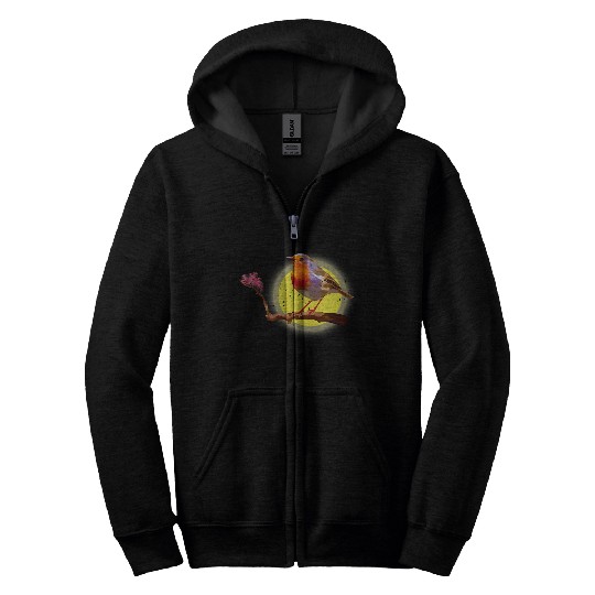 Lacrosse Gift Colorful Robin Bird on Leaf of Pink Tree for Bird Lovers Zip Hoodies