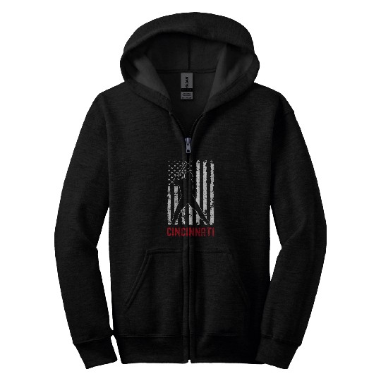 Cincinnati Ohio American Flag Baseball Weathered Zip Hoodies