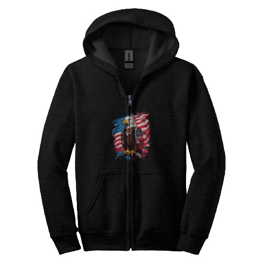 USA Flag Bald Eagle American Flag 2 Zip Hoodies