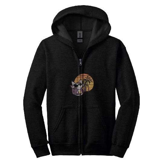 Raccoon Pet Animal Trash Trashy Mammal Retro Sunset Palm Zip Hoodies