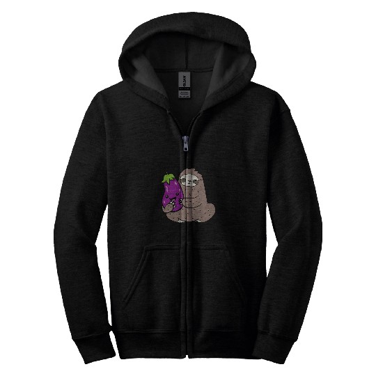 Sloth Pet With Vegetable Cute Eggplant And Sloth Zip Hoodies