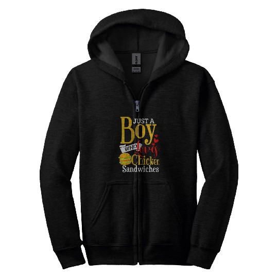Chicken Lover Kids Chicken Sandwich   Funny Boys Chicken Burger Zip Hoodies