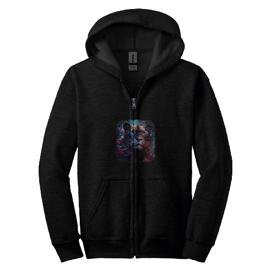Anime liger lion tiger blue eyes magical forest animal art Zip Hoodies