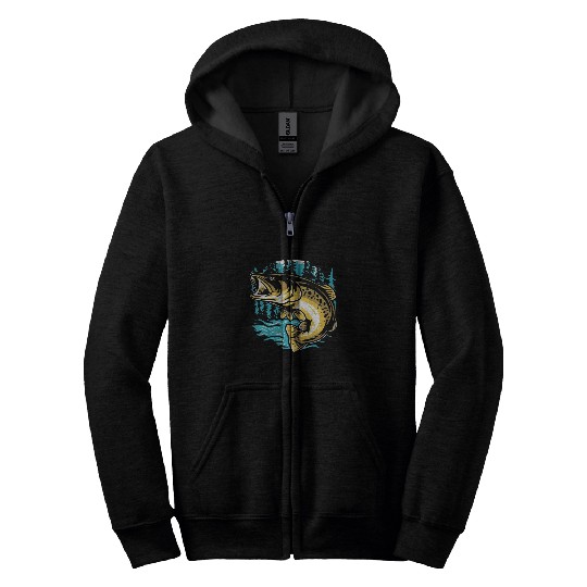 Walleye Fishing Sauger Fisherman Pine Forest Zip Hoodies